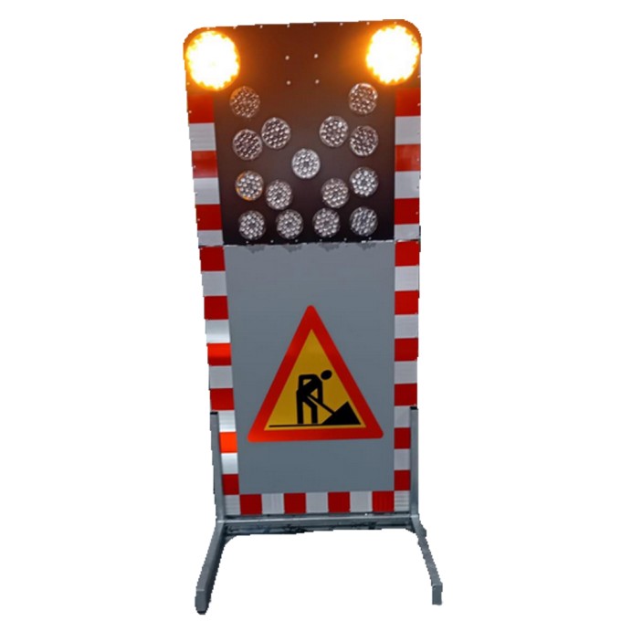 Panou de semnalizare luminos: "Drum in lucru" - cu suport si cutie acumulator